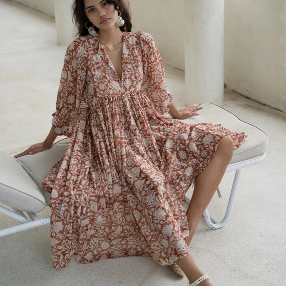 NEW AND NEVER WORN - Daughter of India - Kyra Midi Dress - Brown - Size XXL